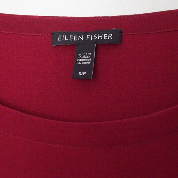 Eileen Fisher 100% Silk Ruched Sleeve Shift Dress In Dark Tulip S Burgundy $378 - Picture 8 of 15